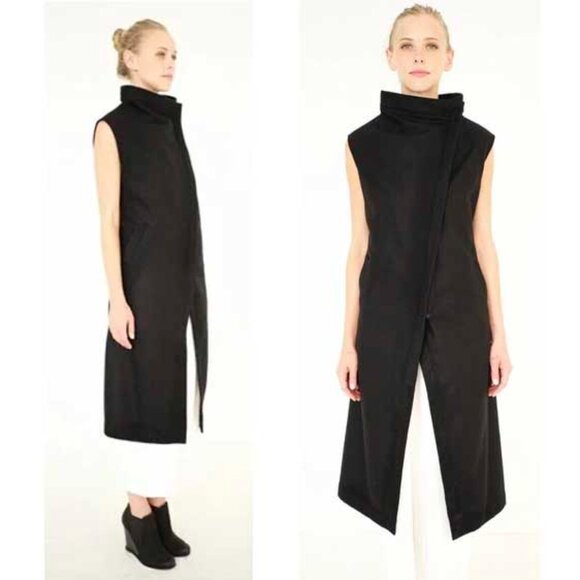 HARPUTS OWN Women's Black Asymmetrical COUTURE SQUARE Wool VEST Sleeveless Coat - Picture 1 of 14